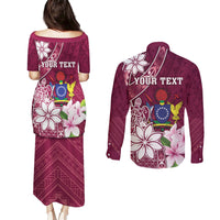 Personalised Cook Island Mangaia Gospel Day Couples Matching Puletasi and Long Sleeve Button Shirt Floral Tribal Pattern