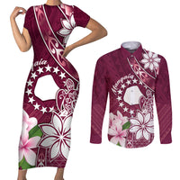 Personalised Cook Island Mangaia Gospel Day Couples Matching Short Sleeve Bodycon Dress and Long Sleeve Button Shirt Floral Tribal Pattern