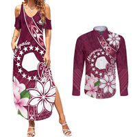 Personalised Cook Island Mangaia Gospel Day Couples Matching Summer Maxi Dress and Long Sleeve Button Shirt Floral Tribal Pattern