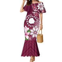 Personalised Cook Island Mangaia Gospel Day Mermaid Dress Floral Tribal Pattern LT05 Women Maroon - Polynesian Pride