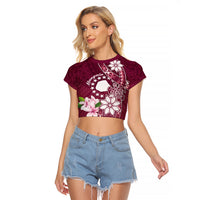 Personalised Cook Island Mangaia Gospel Day Raglan Cropped T Shirt Floral Tribal Pattern