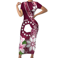 Personalised Cook Island Mangaia Gospel Day Short Sleeve Bodycon Dress Floral Tribal Pattern