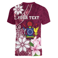 Personalised Cook Island Mangaia Gospel Day Women V-Neck T-Shirt Floral Tribal Pattern