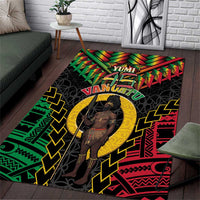Vanuatu 46th Anniversary Independence Day Area Rug Melanesian Warrior With Sand Drawing Pattern LT05 Black - Polynesian Pride