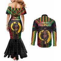 Vanuatu 45th Anniversary Independence Day Couples Matching Mermaid Dress and Long Sleeve Button Shirt Melanesian Warrior With Sand Drawing Pattern LT05