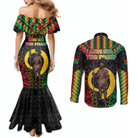 Vanuatu 46th Anniversary Independence Day Couples Matching Mermaid Dress and Long Sleeve Button Shirt Melanesian Warrior With Sand Drawing Pattern LT05 - Polynesian Pride