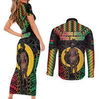 Vanuatu 45th Anniversary Independence Day Couples Matching Short Sleeve Bodycon Dress and Long Sleeve Button Shirt Melanesian Warrior With Sand Drawing Pattern LT05
