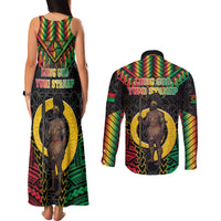 Vanuatu 46th Anniversary Independence Day Couples Matching Tank Maxi Dress and Long Sleeve Button Shirt Melanesian Warrior With Sand Drawing Pattern LT05 - Polynesian Pride