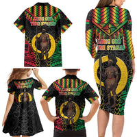 Vanuatu 45th Anniversary Independence Day Family Matching Long Sleeve Bodycon Dress and Hawaiian Shirt Melanesian Warrior With Sand Drawing Pattern LT05