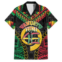 Vanuatu 46th Anniversary Independence Day Family Matching Long Sleeve Bodycon Dress and Hawaiian Shirt Melanesian Warrior With Sand Drawing Pattern LT05 Dad's Shirt - Short Sleeve Black - Polynesian Pride