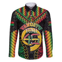 Vanuatu 45th Anniversary Independence Day Family Matching Long Sleeve Bodycon Dress and Hawaiian Shirt Melanesian Warrior With Sand Drawing Pattern LT05
