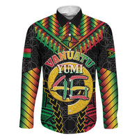 Vanuatu 46th Anniversary Independence Day Family Matching Mermaid Dress and Hawaiian Shirt Melanesian Warrior With Sand Drawing Pattern LT05 Dad's Shirt - Long Sleeve Black - Polynesian Pride