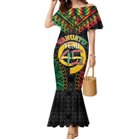 Vanuatu 45th Anniversary Independence Day Family Matching Mermaid Dress and Hawaiian Shirt Melanesian Warrior With Sand Drawing Pattern LT05