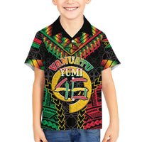 Vanuatu 46th Anniversary Independence Day Family Matching Off Shoulder Short Dress and Hawaiian Shirt Melanesian Warrior With Sand Drawing Pattern LT05 Son's Shirt Black - Polynesian Pride