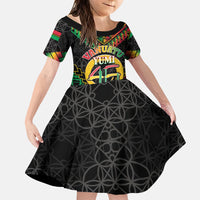 Vanuatu 46th Anniversary Independence Day Family Matching Summer Maxi Dress and Hawaiian Shirt Melanesian Warrior With Sand Drawing Pattern LT05 Daughter's Dress Black - Polynesian Pride