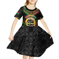 Vanuatu 45th Anniversary Independence Day Kid Short Sleeve Dress Melanesian Warrior With Sand Drawing Pattern LT05