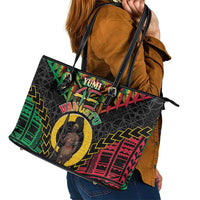 Vanuatu 46th Anniversary Independence Day Leather Tote Bag Melanesian Warrior With Sand Drawing Pattern LT05 - Polynesian Pride