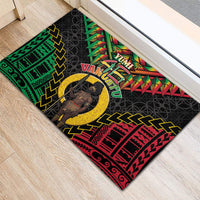 Vanuatu 46th Anniversary Independence Day Rubber Doormat Melanesian Warrior With Sand Drawing Pattern LT05 - Polynesian Pride