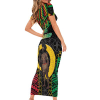 Vanuatu 46th Anniversary Independence Day Short Sleeve Bodycon Dress Melanesian Warrior With Sand Drawing Pattern LT05 - Polynesian Pride