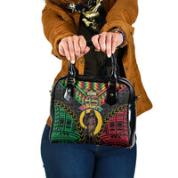 Vanuatu 46th Anniversary Independence Day Shoulder Handbag Melanesian Warrior With Sand Drawing Pattern LT05 One Size Black - Polynesian Pride