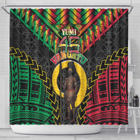 Vanuatu 46th Anniversary Independence Day Shower Curtain Melanesian Warrior With Sand Drawing Pattern LT05 - Polynesian Pride