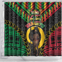 Vanuatu 46th Anniversary Independence Day Shower Curtain Melanesian Warrior With Sand Drawing Pattern LT05 - Polynesian Pride