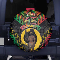 Vanuatu 45th Anniversary Independence Day Spare Tire Cover Melanesian Warrior With Sand Drawing Pattern LT05