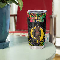 Vanuatu 46th Anniversary Independence Day Tumbler Cup Melanesian Warrior With Sand Drawing Pattern LT05 - Polynesian Pride