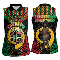 Vanuatu 46th Anniversary Independence Day Women Sleeveless Polo Shirt Melanesian Warrior With Sand Drawing Pattern LT05 - Polynesian Pride