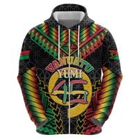 Vanuatu 46th Anniversary Independence Day Zip Hoodie Melanesian Warrior With Sand Drawing Pattern LT05 Pullover Hoodie Black - Polynesian Pride