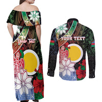 Personalised Vanuatu Shefa Day Couples Matching Off Shoulder Maxi Dress and Long Sleeve Button Shirt Floral Pattern