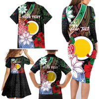 Personalised Vanuatu Shefa Day Family Matching Long Sleeve Bodycon Dress and Hawaiian Shirt Floral Pattern