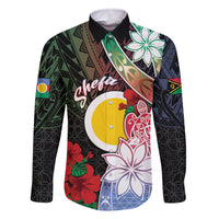 Personalised Vanuatu Shefa Day Family Matching Long Sleeve Bodycon Dress and Hawaiian Shirt Floral Pattern