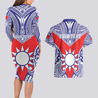Personalised Taiwan Couples Matching Long Sleeve Bodycon Dress and Hawaiian Shirt Austronesian Tribal Tattoo Red - Polynesian Pride