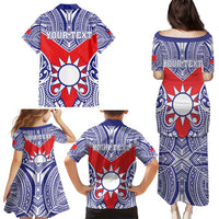 Personalised Taiwan Family Matching Puletasi and Hawaiian Shirt Austronesian Tribal Tattoo Red - Polynesian Pride
