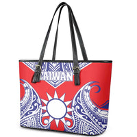 Taiwan Leather Tote Bag Austronesian Tribal Tattoo Red - Polynesian Pride
