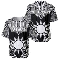 Personalised Taiwan Baseball Jersey Austronesian Tribal Tattoo Black - Polynesian Pride