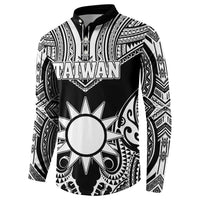 Personalised Taiwan Button Sweatshirt Austronesian Tribal Tattoo Black LT05 - Polynesian Pride