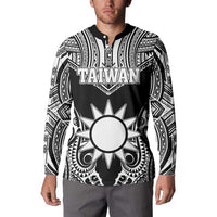 Personalised Taiwan Button Sweatshirt Austronesian Tribal Tattoo Black LT05 - Polynesian Pride