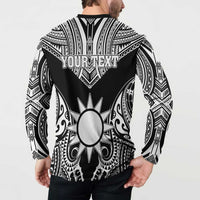 Personalised Taiwan Button Sweatshirt Austronesian Tribal Tattoo Black LT05 - Polynesian Pride