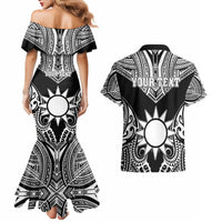 Personalised Taiwan Couples Matching Mermaid Dress and Hawaiian Shirt Austronesian Tribal Tattoo Black - Polynesian Pride