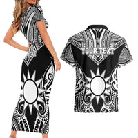 Personalised Taiwan Couples Matching Short Sleeve Bodycon Dress and Hawaiian Shirt Austronesian Tribal Tattoo Black - Polynesian Pride