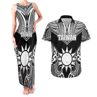 Personalised Taiwan Couples Matching Tank Maxi Dress and Hawaiian Shirt Austronesian Tribal Tattoo Black - Polynesian Pride