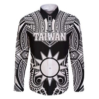 Personalised Taiwan Family Matching Long Sleeve Bodycon Dress and Hawaiian Shirt Austronesian Tribal Tattoo Black - Polynesian Pride