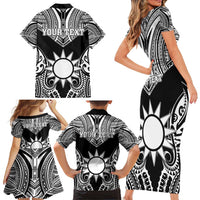 Personalised Taiwan Family Matching Short Sleeve Bodycon Dress and Hawaiian Shirt Austronesian Tribal Tattoo Black - Polynesian Pride