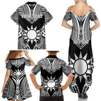 Personalised Taiwan Family Matching Summer Maxi Dress and Hawaiian Shirt Austronesian Tribal Tattoo Black - Polynesian Pride