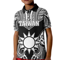 Personalised Taiwan Kid Polo Shirt Austronesian Tribal Tattoo Black - Polynesian Pride