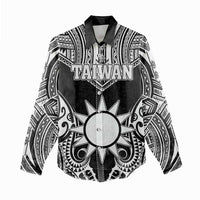 Personalised Taiwan Women Casual Shirt Austronesian Tribal Tattoo Black - Polynesian Pride