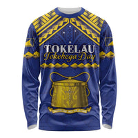 Personalised Tokelau Happy Tokehega Day Long Sleeve Shirt Polynesian Tribal Tattoo LT05 Unisex Blue - Polynesian Pride