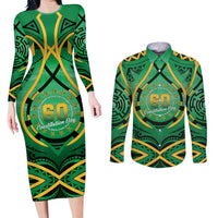 Cook Islands Constitution Day Couples Matching Long Sleeve Bodycon Dress and Long Sleeve Button Shirt 60th Anniversary - Polynesian Pride
